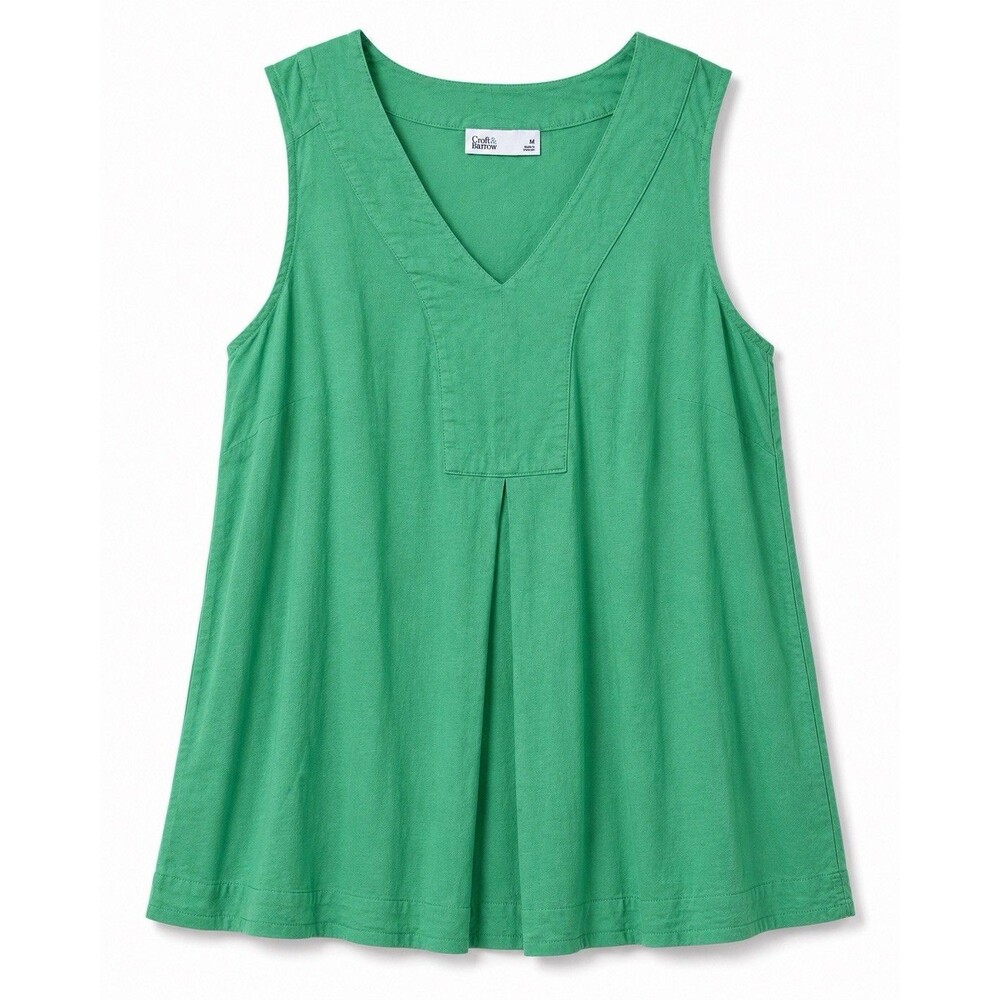 Croft & Barrow Tank Top Women's Medium Green Linen V Neck Tunic Sleeveless